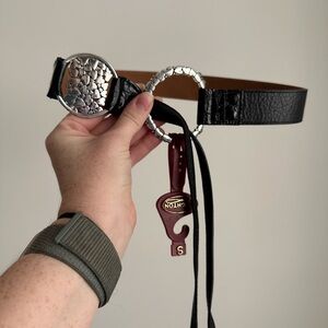 Brighton Black Leather Belt with Silver Accents